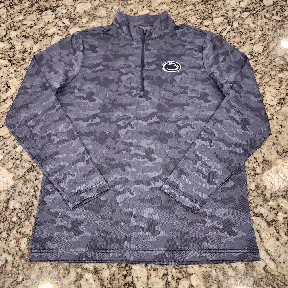 Penn State Nittany Lions Sweater Mens M Blue Camo 1/4 Zip Pullover Antigua EUC